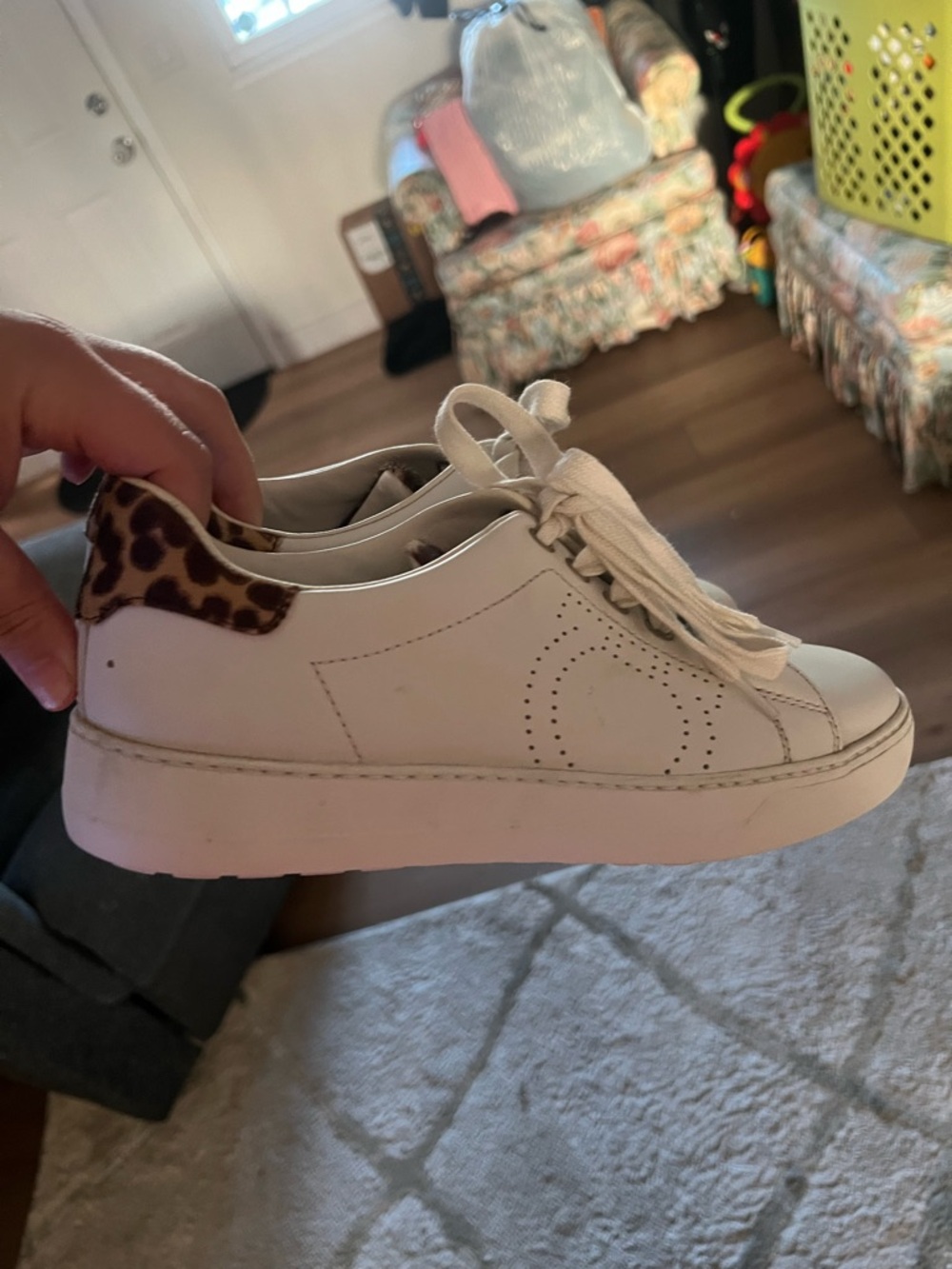 Salvatore Ferregamo Pierre White Leather Sneakers with Leopard Design